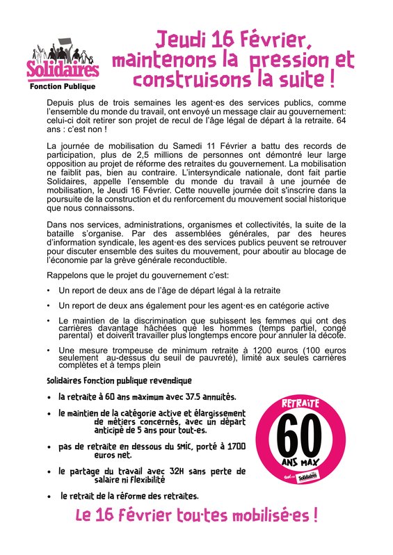 Jeudi 16 février : maintenons la pression et construisons la suite